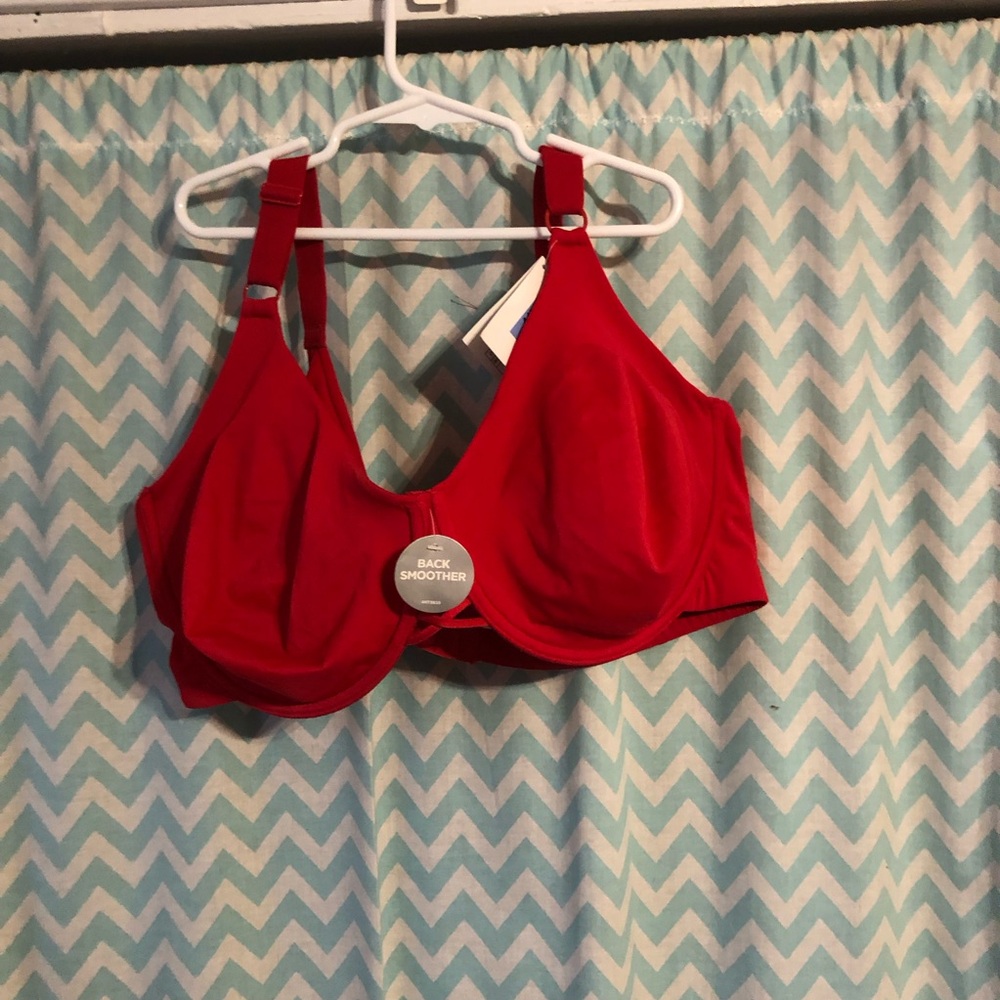 Avenue Back Smoother full coverage underwire unlined red bra 44DD